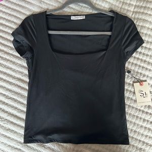 Black square neck top